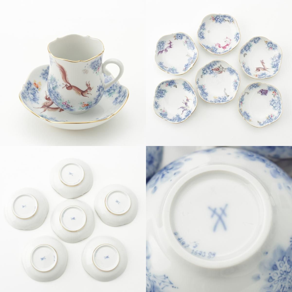 MEISSEN - マイセン ミッドサマーナイトドリーム 真夏の夜の夢 モカ デミタス ティーカップ＆ソーサ― 6客セット 食器 ホワイト【中古】 マイセン ミッドサマーナイトドリーム 真夏の夜の夢 モカ