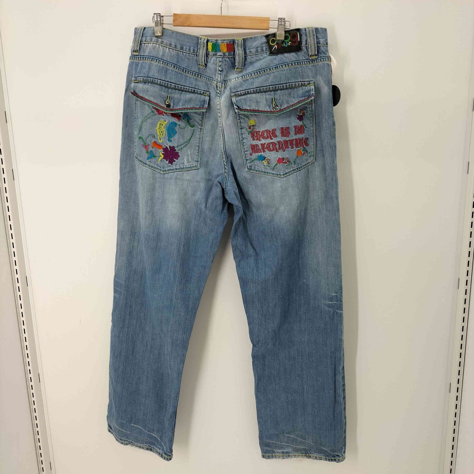 クージー COOGI 90s~ 花刺繍 バギーデニムパンツ 革パッチ Y2K THERE 