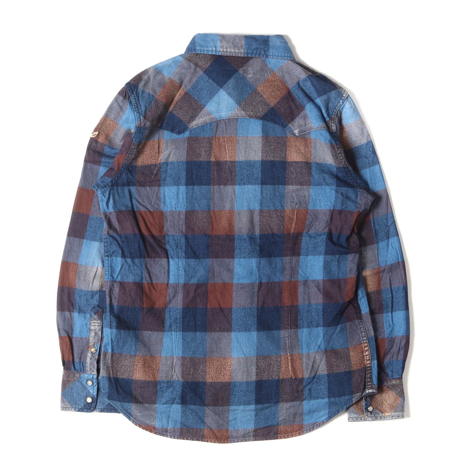 TMT ティーエムティー シャツ サイズ:M インディゴ チェック ウエスタン ネルシャツ DOUBLE WING INDIGO CHECK  SHIRTS 16AW インディゴ ブラウン 青 茶 トップス カジュアルシャツ 長袖