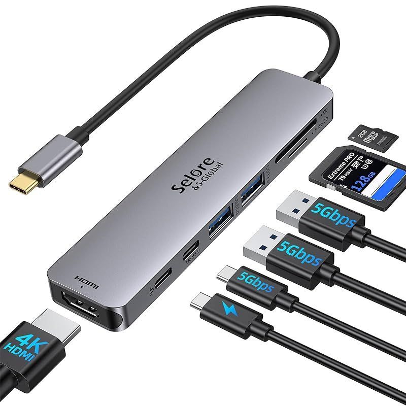 Selore USB C ハブ 7-in-1 usb ハブ hdmi タイプc 変換 4K対応HDMIポート USB-A3.0ポート*2 高速転送 USB-C3.0ポート SD/TFスロット Macbook Pro/Air/Surface go/Pro/L 0