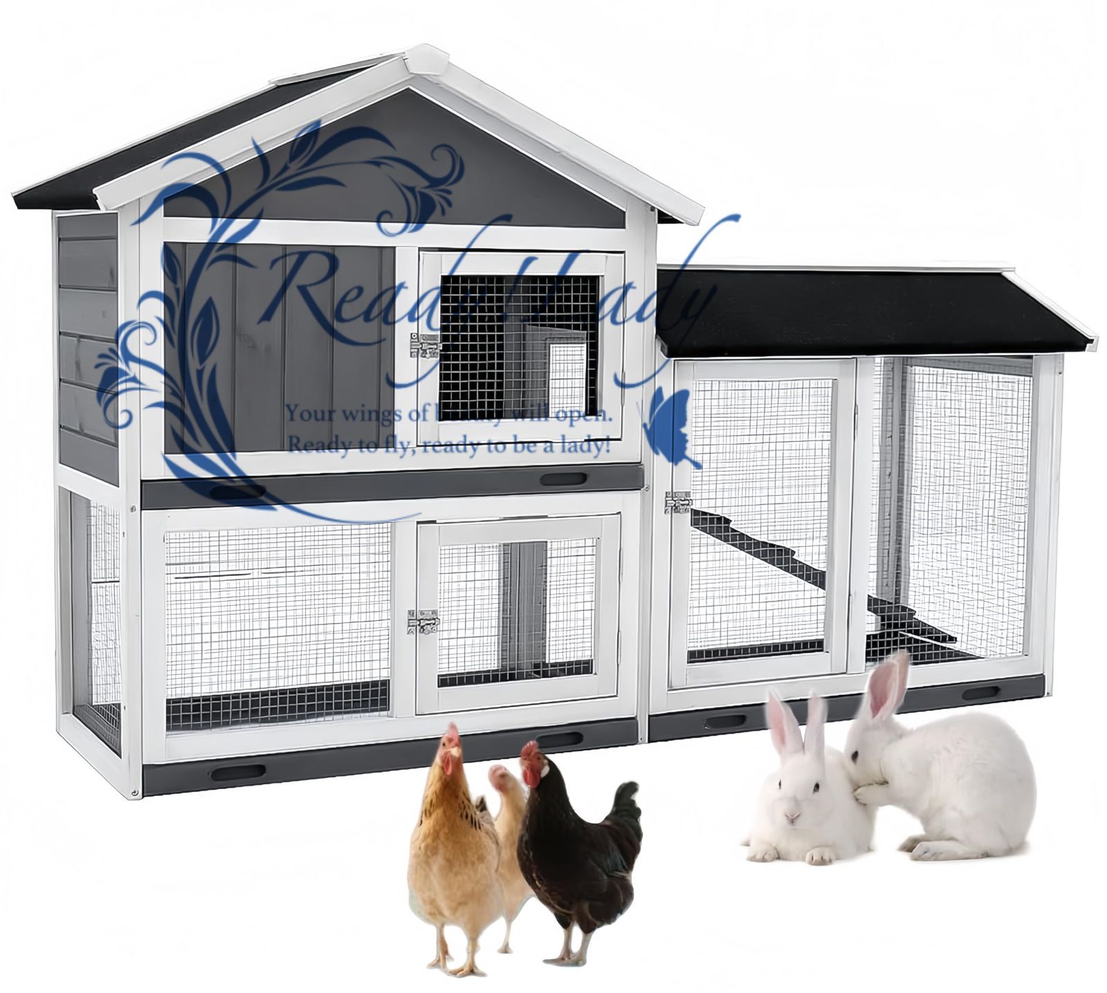 鶏小屋 鶏用ケージ 木製 鶏舎 大型 2階建てのヘンハウス 155*54*94cm 6羽用 複数のドア付き 取り外し な底 水で洗える 屋外 耐候性 組み立て簡単 家庭用 飼育ケージ 日本語説明書付き
