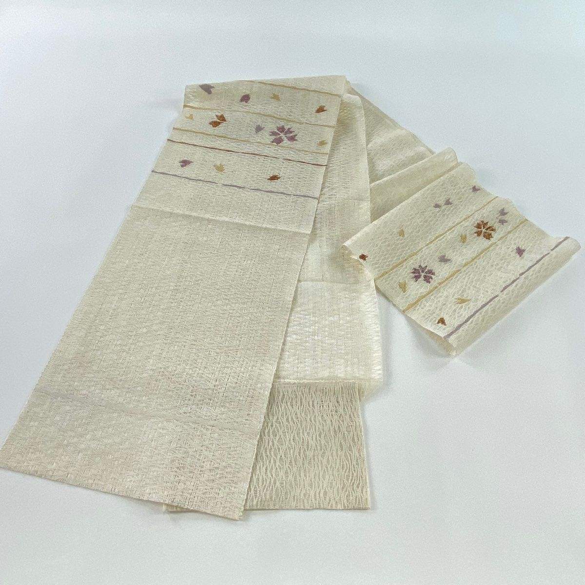 専用帯1625 ●高級 正絹 夏帯 松葉仕立て 名古屋帯 名古屋帯 秀品 夏帯 八寸名古屋帯 松葉仕立て 草花 刺繍 紫 正絹