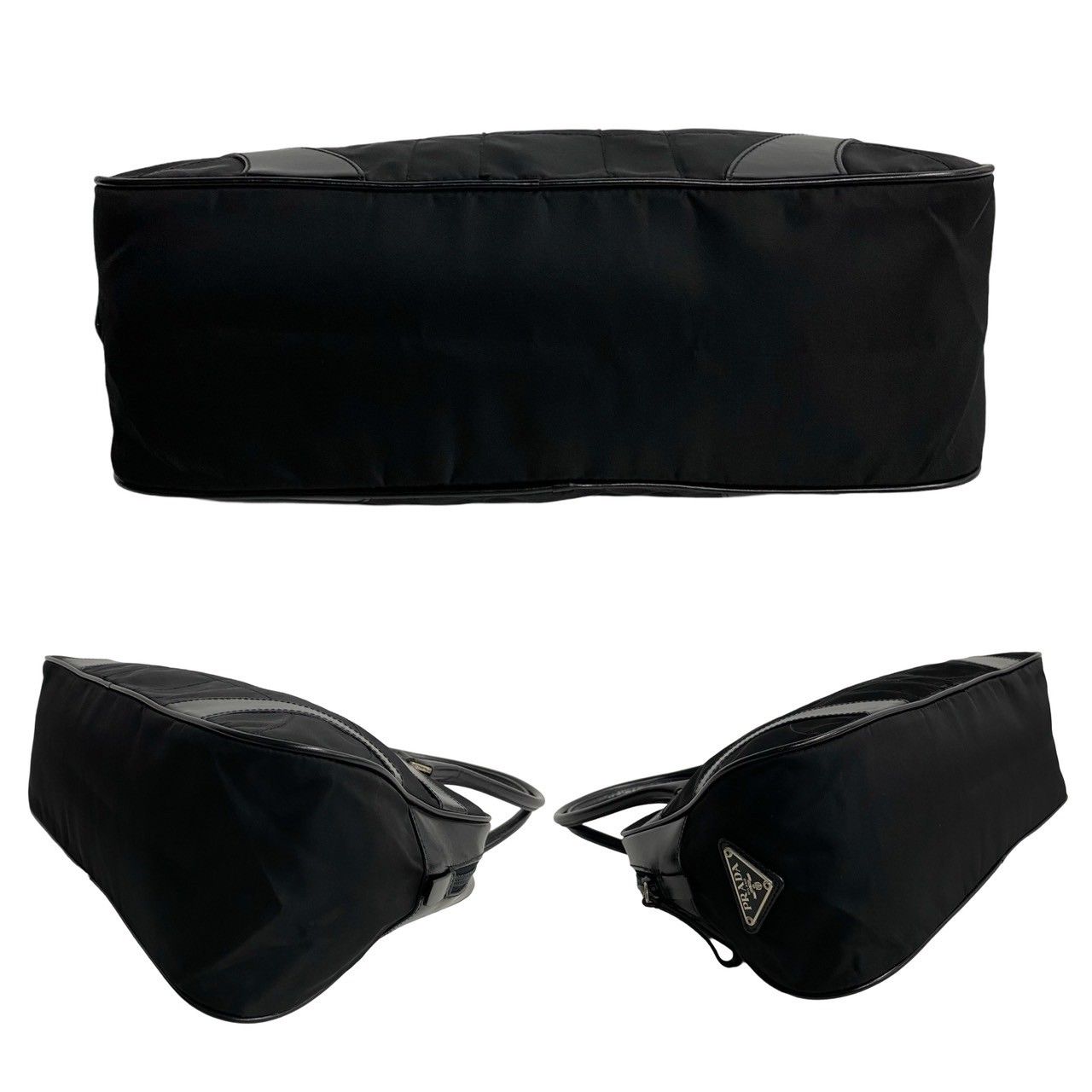 【極美品】PRADA プラダ 三角ロゴプレート ハンドバッグ ボストンバッグ 鑑定済】PRADA プラダ ミニボストンバッグ ブラック ナイロン