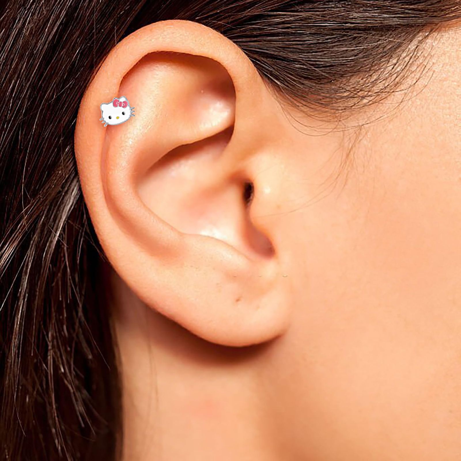 ハローキティ 14g 軟骨イヤリング、サンリオ ステンレス ピアス ジュエリー かわいい スタッド イヤリング 公式ライセンス商品, ステンレス鋼, 宝石なし [ホワイトスタッド。]