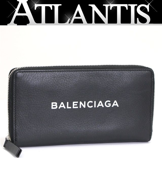 バレンシアガ BALENCIAGA ラウンドファスナー長財布 ロゴ レザー 黒 【66356】