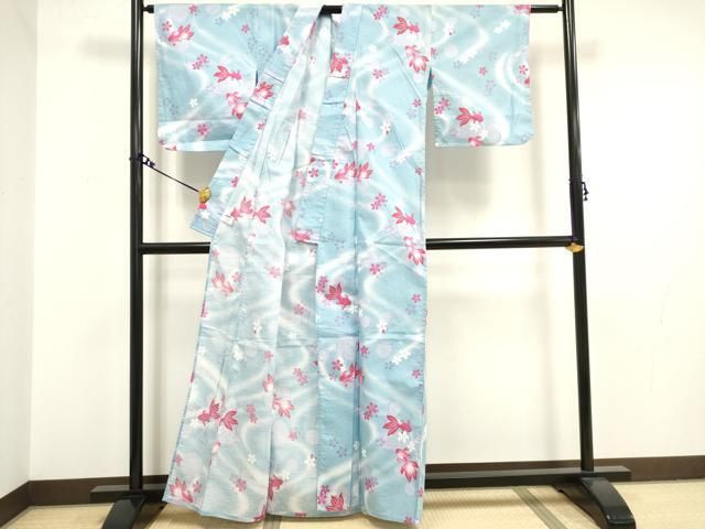 7-255 浴衣 綿 夏物 着物 平和屋着物∴夏物 浴衣 金魚 綿 逸品 DAAV7297cd - メルカリ