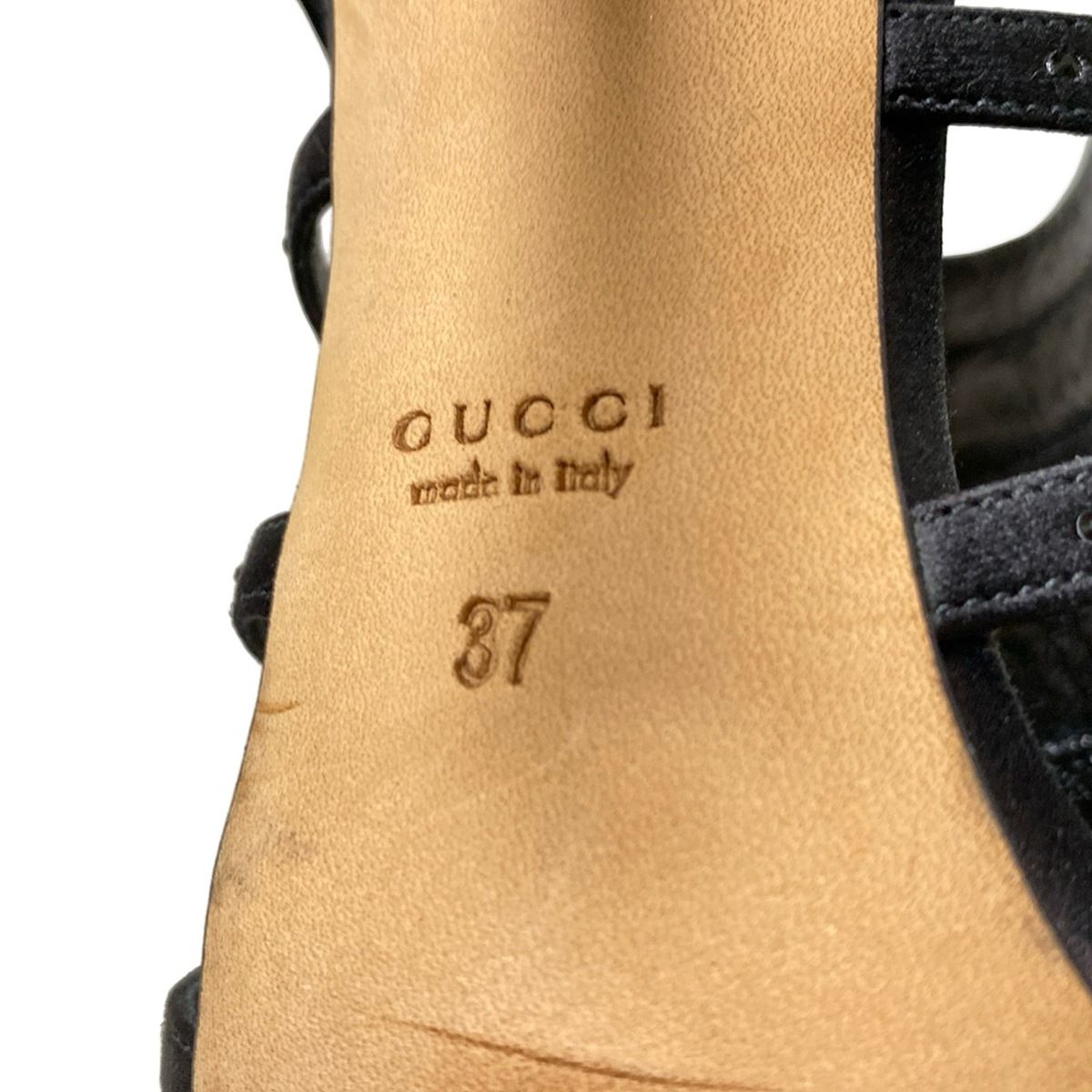  GUCCI グッチ サンダル 37 レディース - 258444 黒 ラインストーン オープントゥ サンダル サンダル ミュール