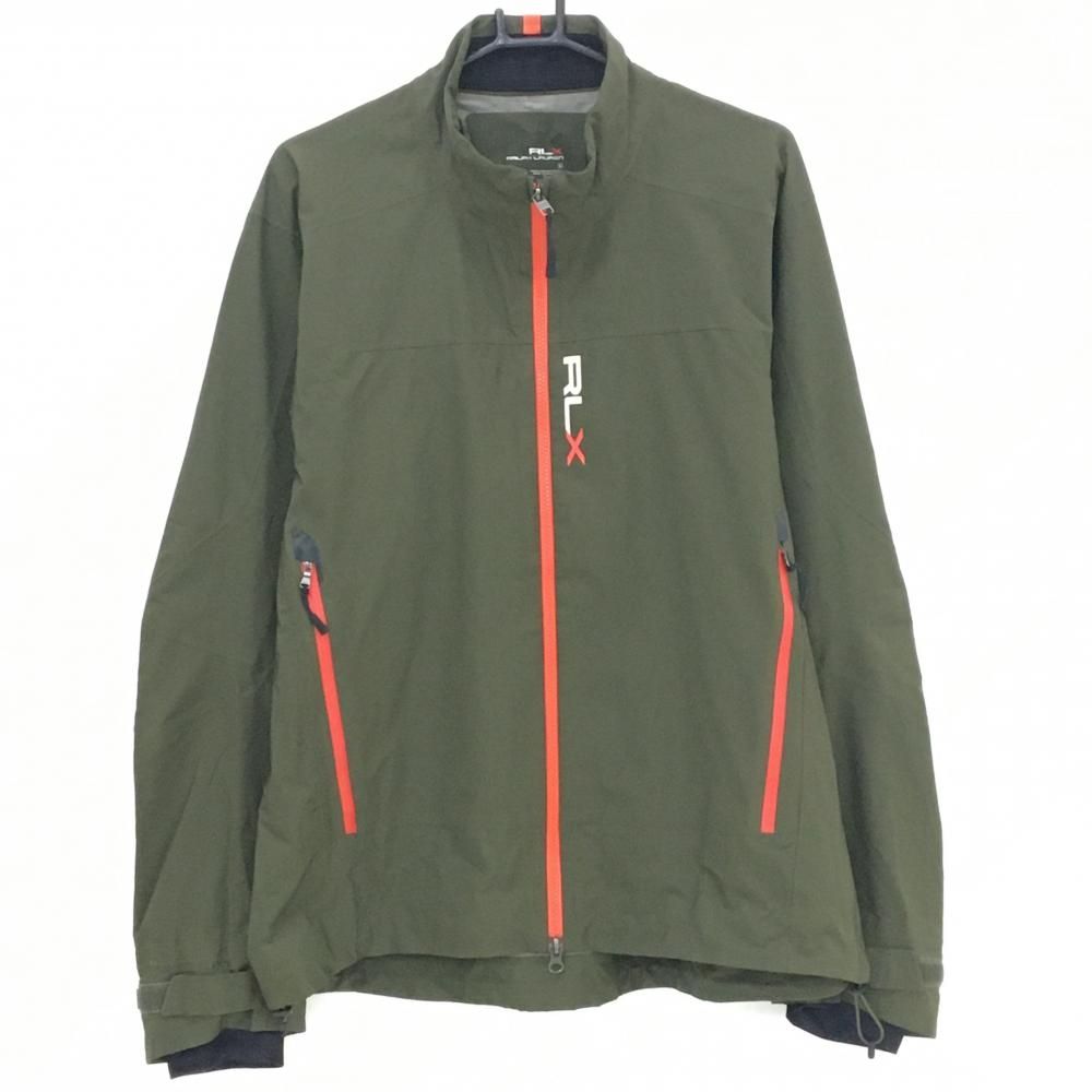 超 RLXラルフローレン ジャケットブルゾン カーキ×オレンジ ロゴプリント 裾ドローコード メンズ XL ゴルフウェア Ralph Lauren