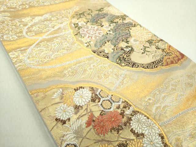 平和屋着物●西陣の名門　加納幸謹製　六通柄袋帯　唐織　立波吉祥花文　金糸　正絹　逸品　DAAU5411ps 平和屋着物○西陣の名門 加納幸謹製 六通柄袋帯 唐織 立波吉祥花文