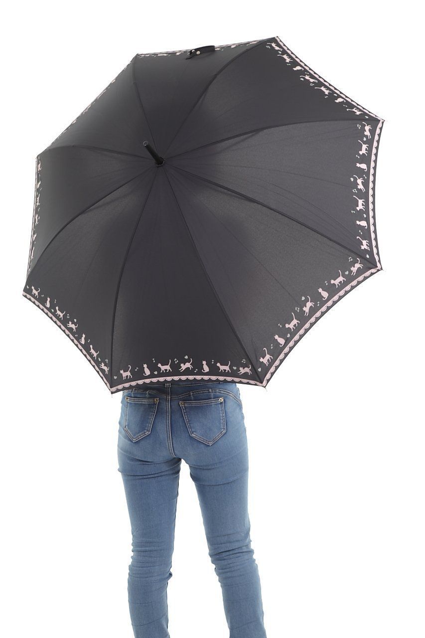 オカモト原宿店 黒ネコ裾柄 かわいい 60cm ジャンプ傘 (ピンク)