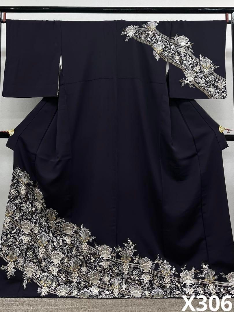 蘇州刺繍 訪問着 華やか 金糸 銀糸 正絹 紫黒色系