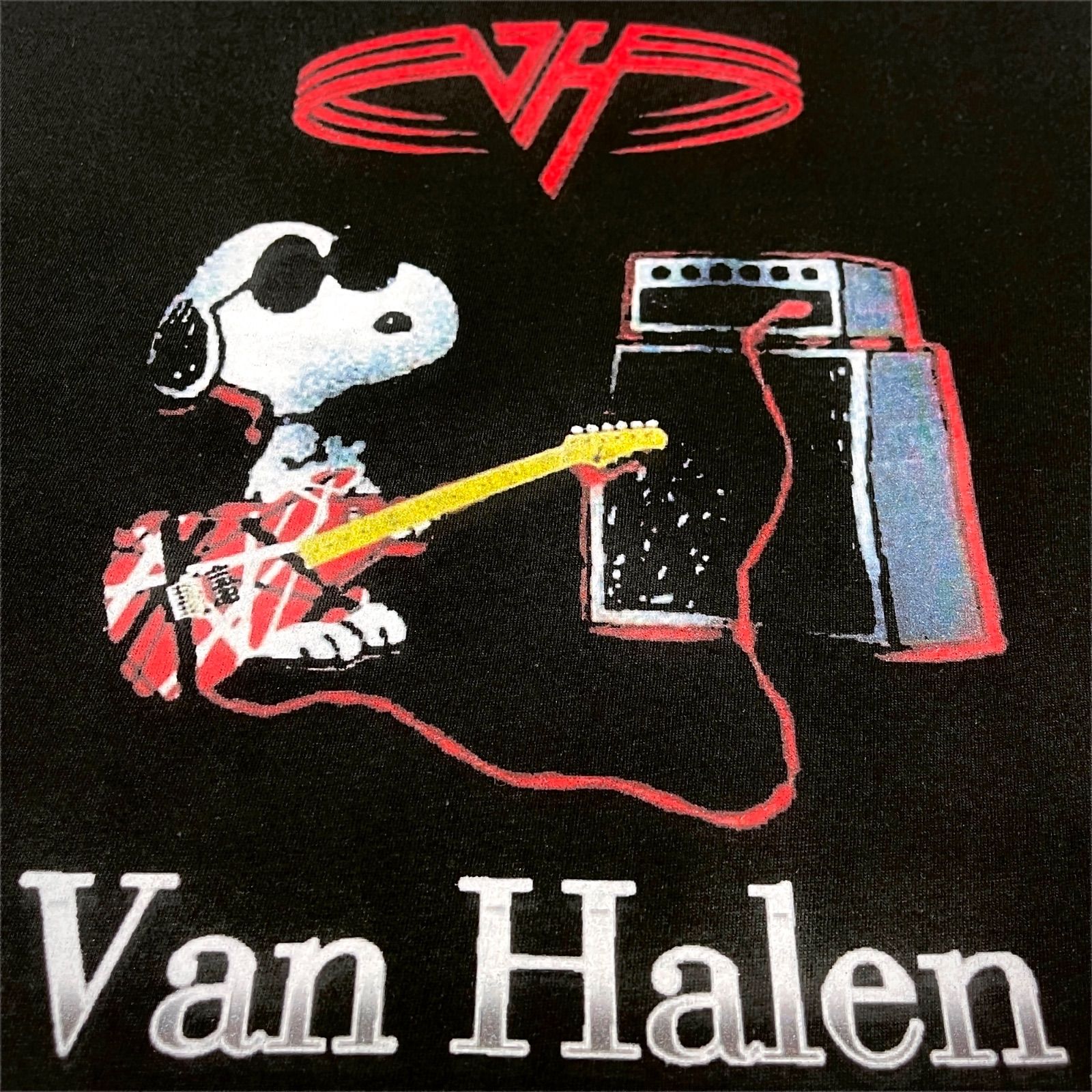 オリジナル ミュージック Tシャツ SNOOPY スヌーピー ヴァンヘイレン ハードロックバンド ギタリスト エディ フランケン ギター 黒 ブラック XS(SS) S M L XL(LL) ジャスト ビッグ オーバー サイズ メンズ レディース ユニセックス