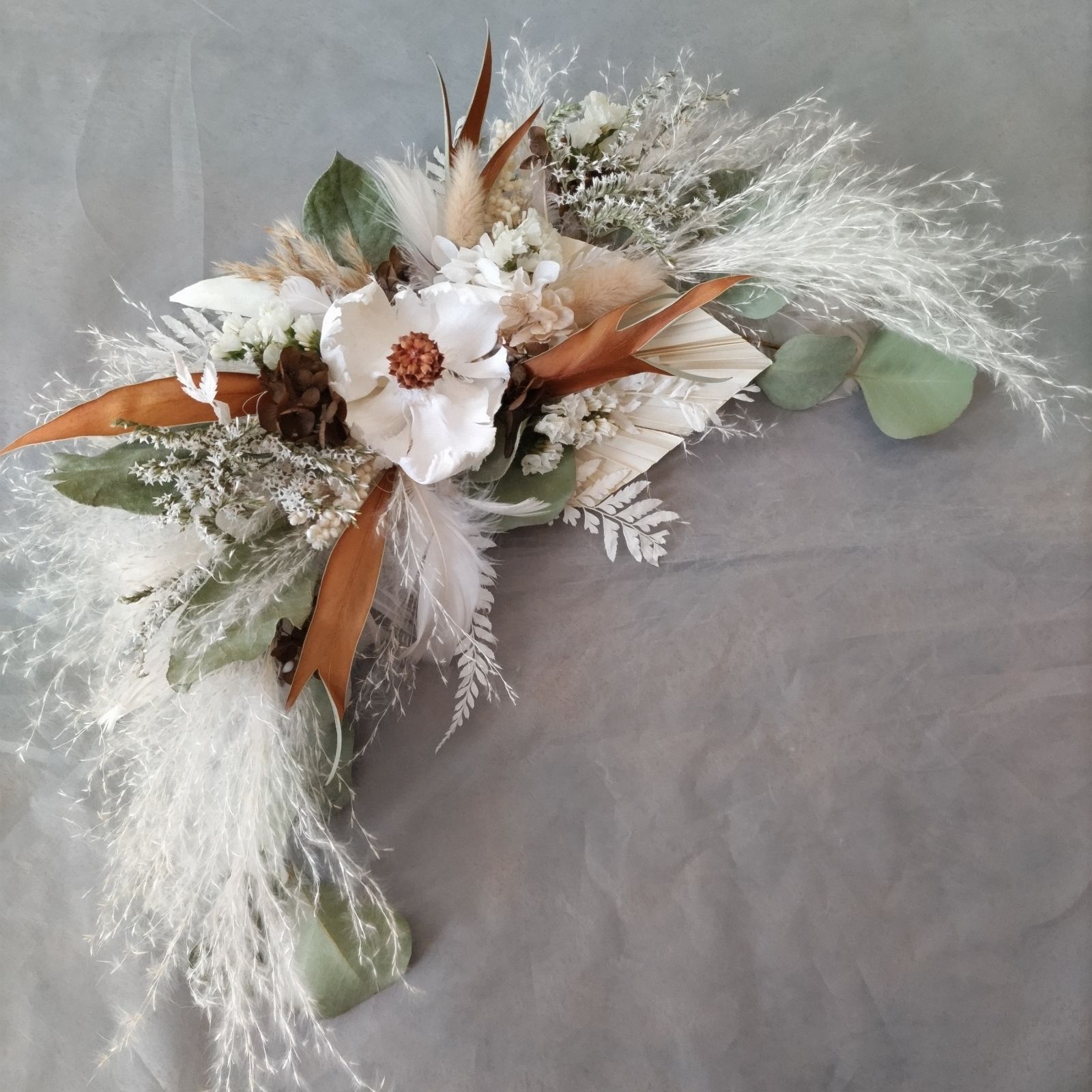 ホワイトXmas アンティークナチュラル　横型ドライフラワースワッグ45㎝ ホワイトXmas アンティークナチュラル 横型ドライフラワースワッグ45