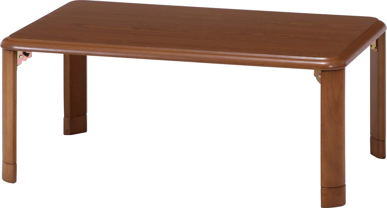 送料無料 不二貿易 折りたたみテーブル ローテーブル 高さ調節 角が丸い 幅90×奥行60×高さ33~38cm ミディアムブラウン 10036