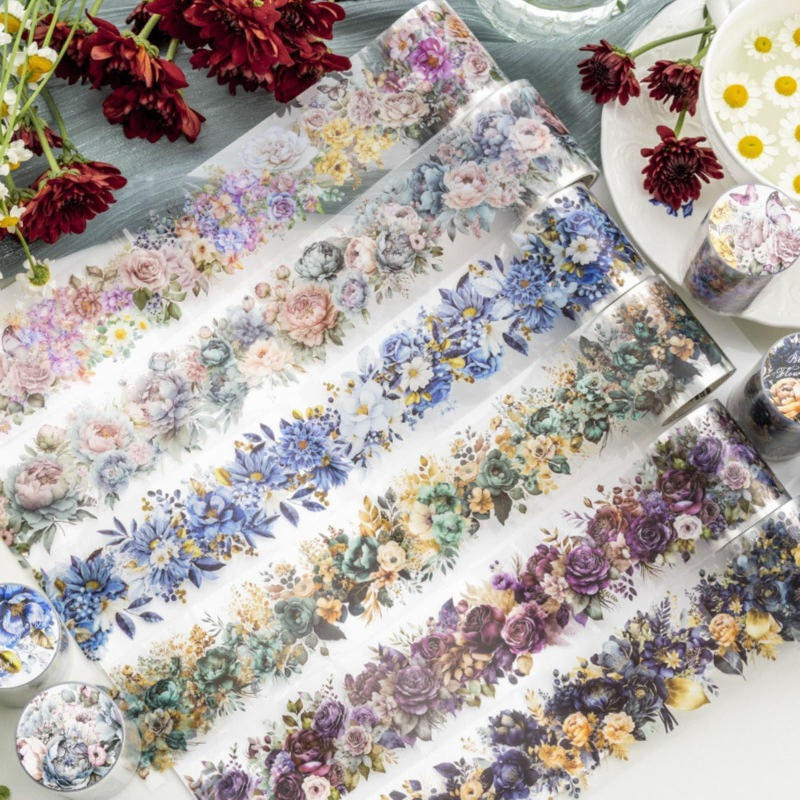Zolarkar コラージュ 素材 コラージュ シール フレークシール 6巻 レトロな植物の花のシール ロールシール 50MM 幅×2M 長 マスキングテープ シール 半透明 PET 防水 ステッカー DIY 手作り 手帳 シ