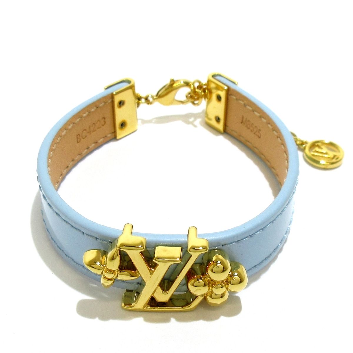 LOUIS VUITTON(ルイヴィトン) ブレスレット美品  M8525 ライトブルー×ゴールド LVロゴ