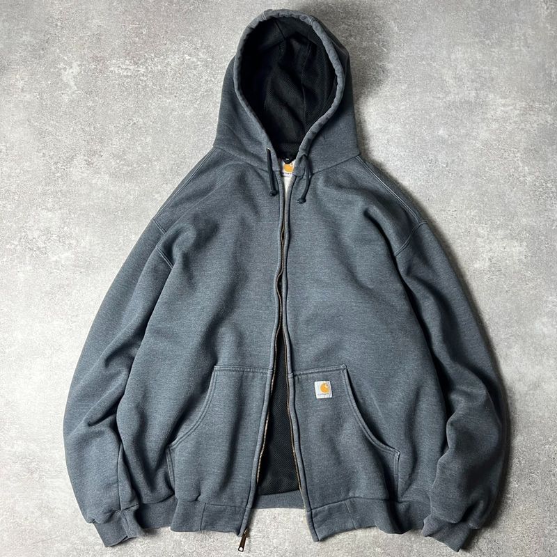 Carhartt サーマル ライナー付き フルジップ スウェット フード パーカー / カーハート トレーナー スエット 無地 グレー