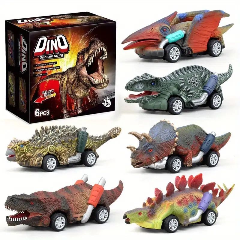 リアルな6個セット恐竜スリーウィングおもちゃ車 - 耐久性ABS素材、子供向け安全デザイン