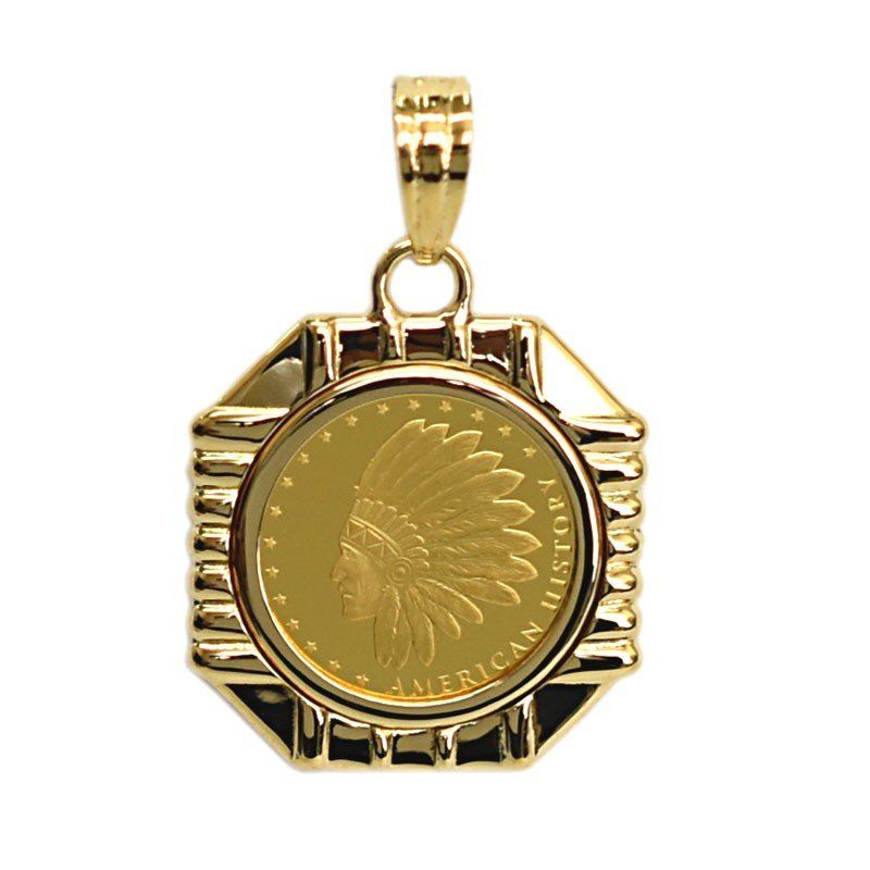 インディアンコイン K 24 純金 1 25オンス イーグル＆インディアンコイン 18枠付きペンダントトップ
