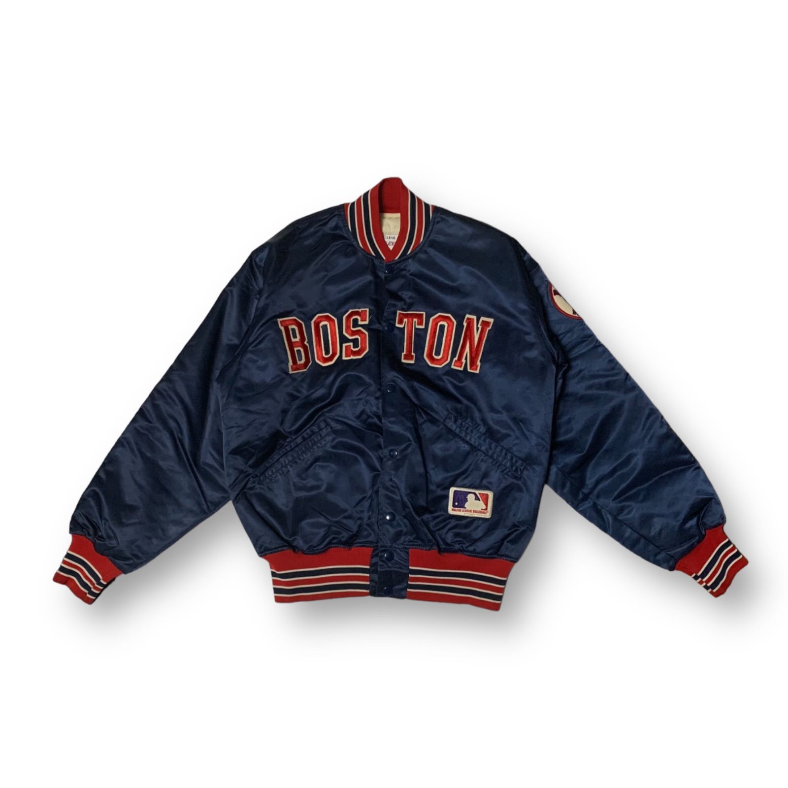 90s TOP OF THE LINE BY FELCO “BOSTON REDSOX” Nylon Stadium Jacket フェルコ ナイロンスタジアムジャケット スタジャン ネイビーレッド ホワイト Mサイズ USA製 MLB レッドソックス 野球