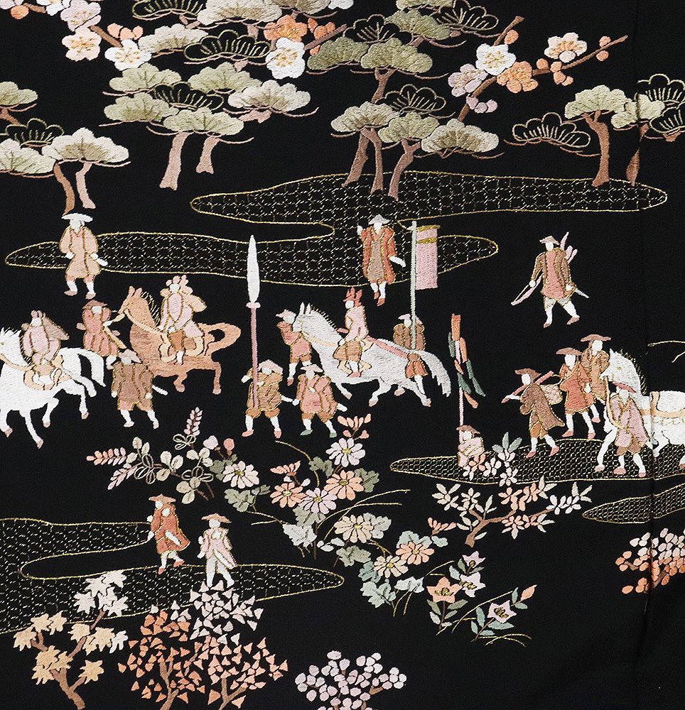 松井青々 黒留袖 金駒刺繍 金彩 菊 楓 梅 松 着物 014a 生きれ d 