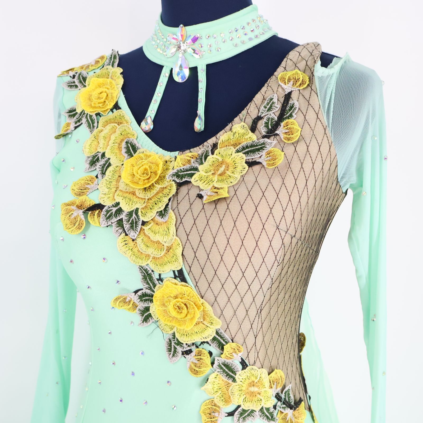 人気海外ブランドアイテム｜ファッション通販 美品 社交ダンス衣装】ライトグリーン ワンピース ドレス レース 社交ダンス