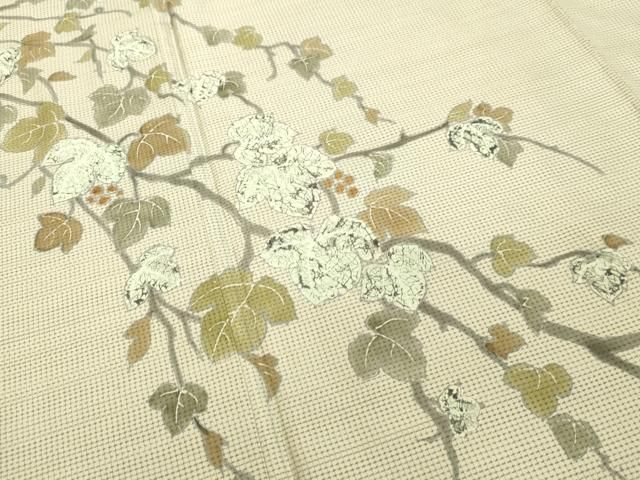 平和屋着物●本場縞大島紬　色留訪問着　作家物　葡萄蔦の葉文　正絹　逸品　DAAU0697tw 平和屋着物○本場縞大島紬 色留訪問着 作家物 葡萄蔦の