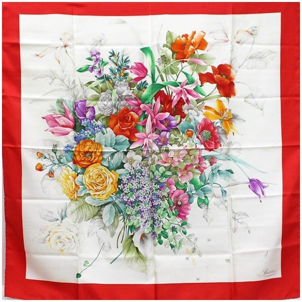 グッチ シルク スカーフ 花柄 レッド×ホワイト 中古 Bランク - メルカリ 