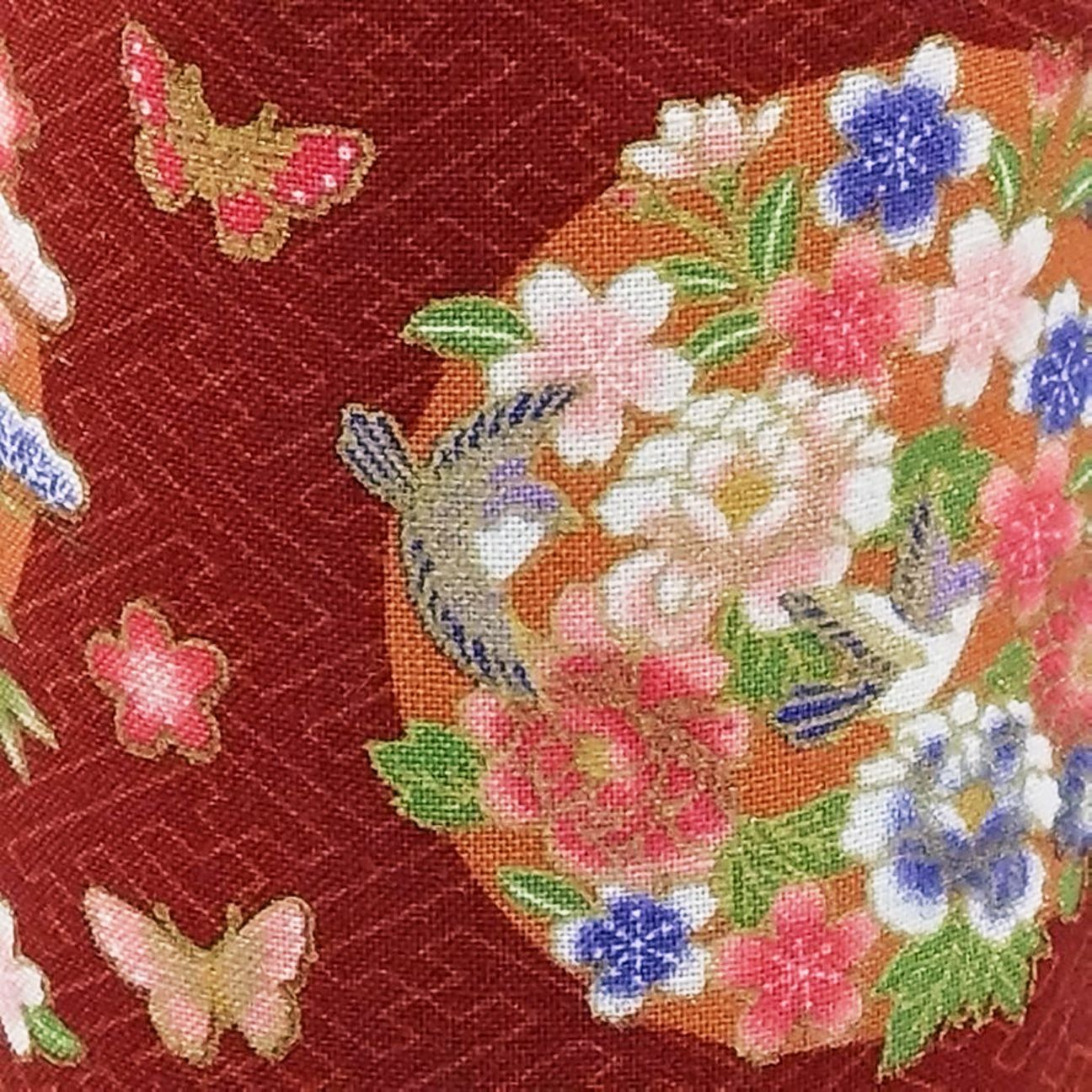 ペットボトルホルダー★和調 松鶴花丸に蝶散らし むら染め臙脂（えんじ）S●ボトルカバー●４層保温保冷シート●ストラップ