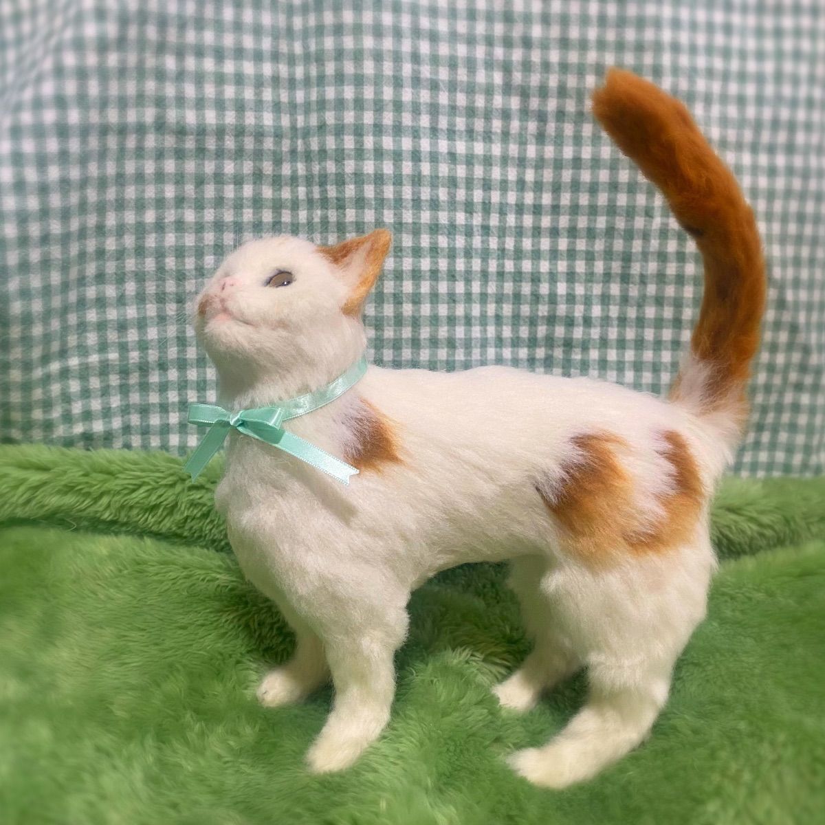 羊毛フェルト 茶×白 猫ちゃん カップ 猫