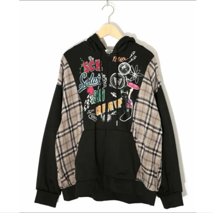 チェック柄切替パーカー