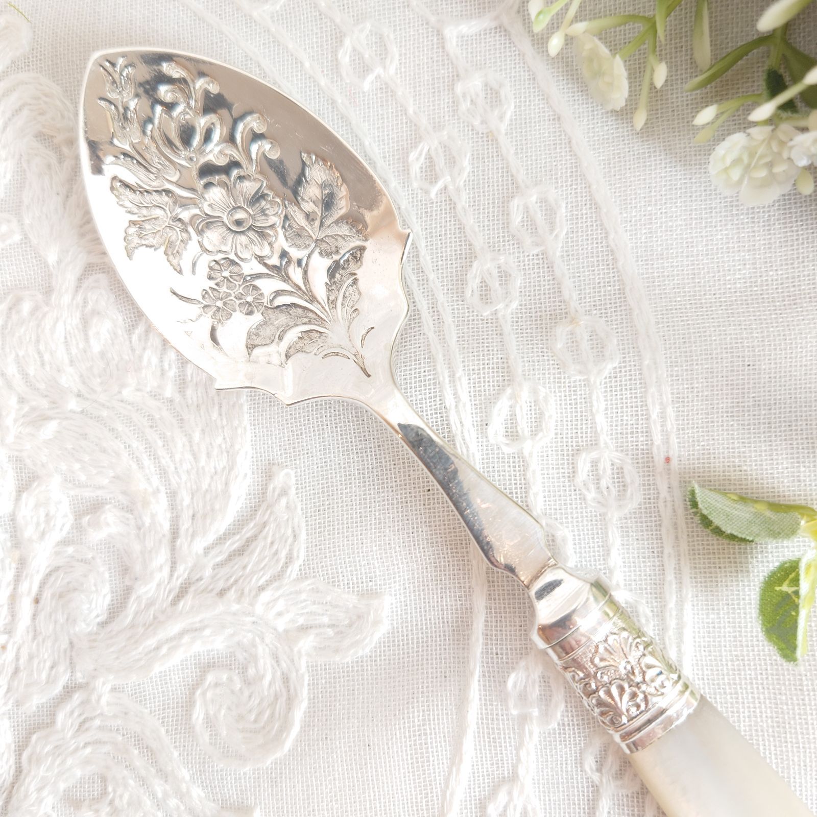 イギリス アンティーク ジャムスプーン 白蝶貝 マザーオブパール スプーン