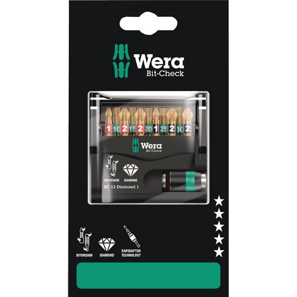 WERA ヴェラ 12点組 ダイヤモンドコーティング Bi-Torsion ドライバービット ホルダーセット ケース付 136392 工具 ツール DIY