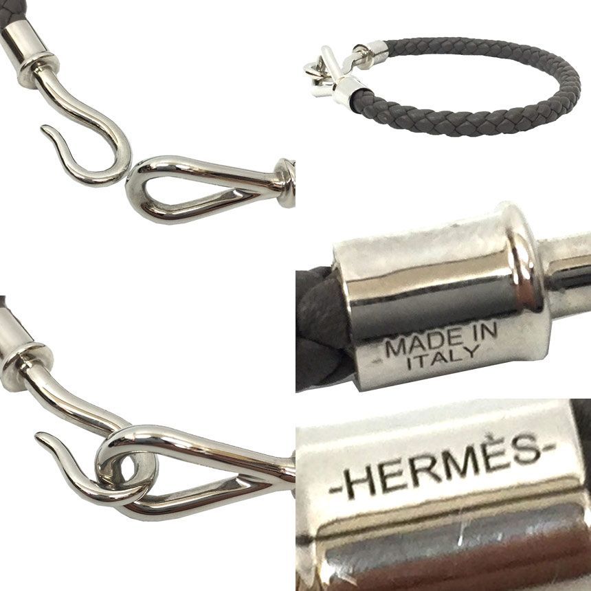 エルメス レザー ブレスレット HERMES ジャンボ グレー シルバー