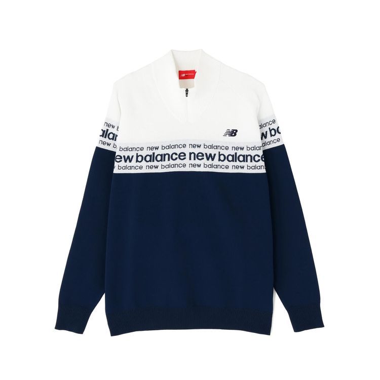 25秋冬 ニュー ンス ゴルフ balance Golf メンズ ロゴライン 軽量 ハーフジップ スタンド ニット プルオーバー 5270001 トップス ハイネック ストレッチ性