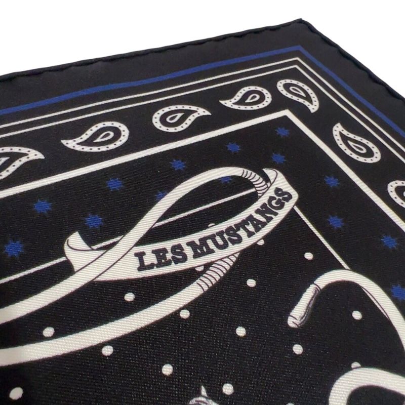 エルメス HERMES カレ55 野生馬 Les Mustangs Bandana ノワール ブラン マリン シルク レディース スカーフ
