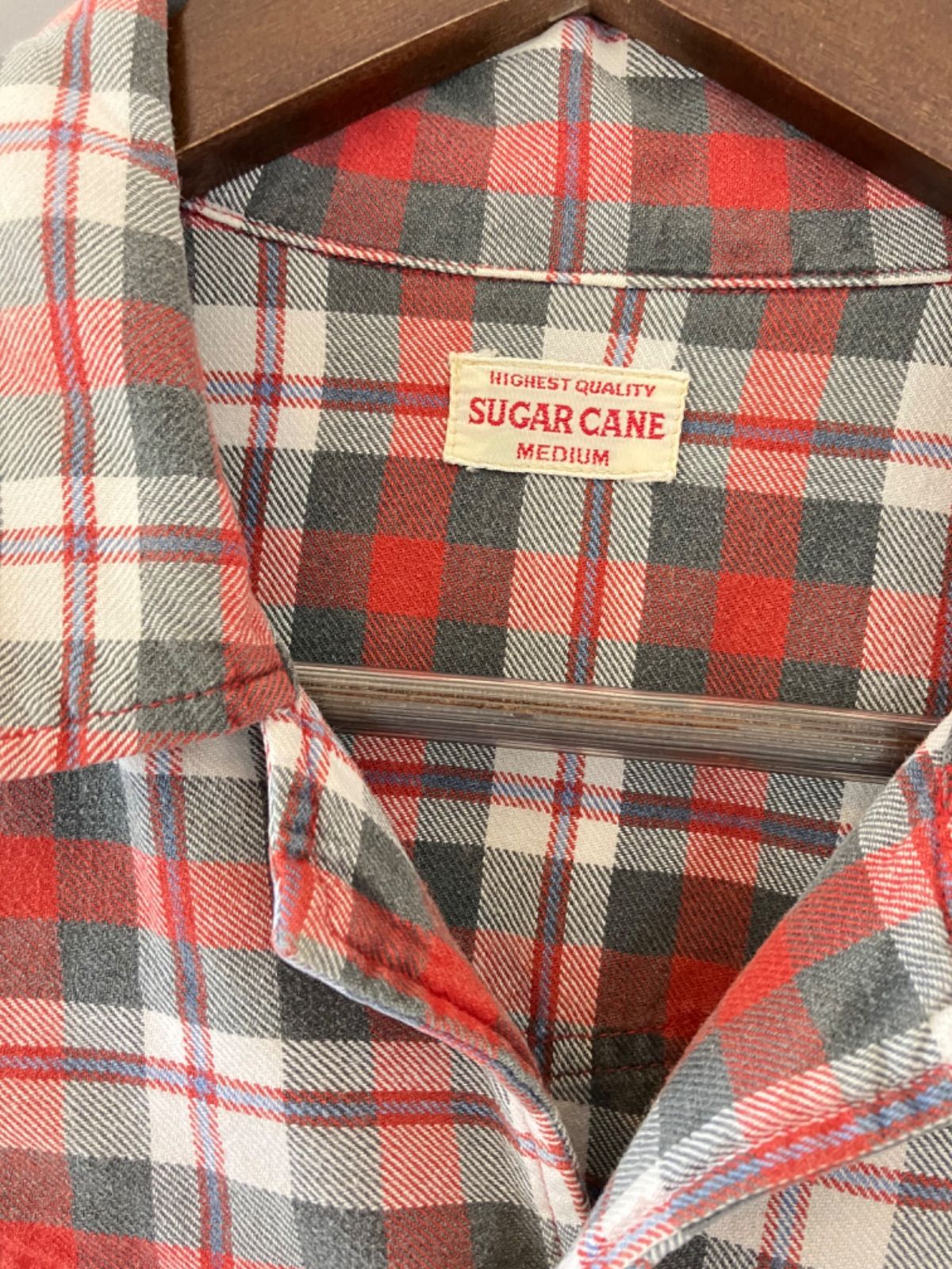 SUGAR CANE シュガーケーン オープンカラー スナップボタン シャツブルゾン シャツジャケット チェックシャツ  レッド 淡赤 Mサイズ