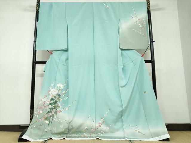 平和屋着物○訪問着 友禅 作家物 草花文 暈し染め 仮絵羽 正絹 逸品 未