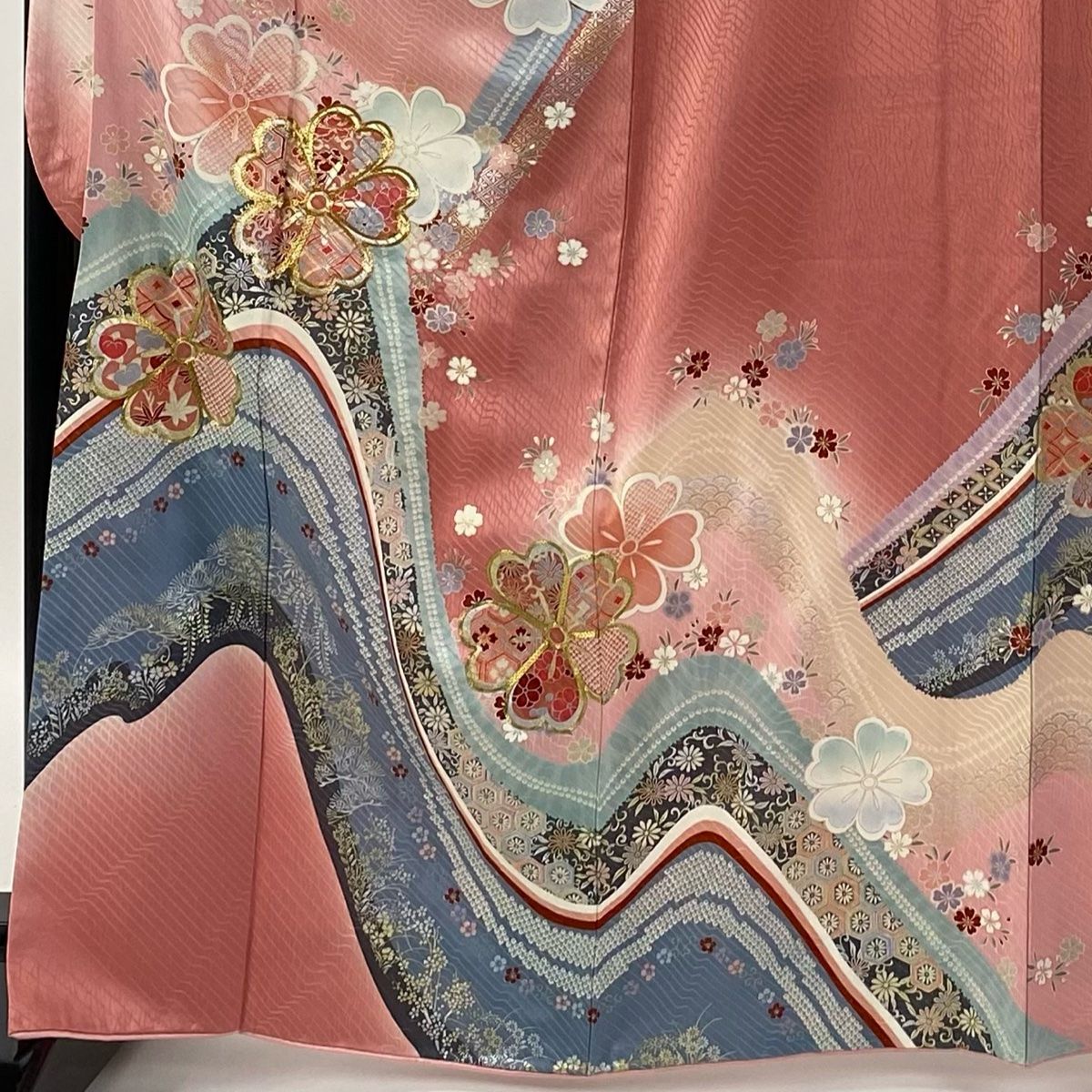 411ag75◎七五三 7歳 全通袋帯 ハーフ成人式 鎧縅 桜 ラメ金糸◎美品 411ag75◎七五三 7歳 全通袋帯 ハーフ成人式 鎧縅 桜 ラメ金糸◎美品