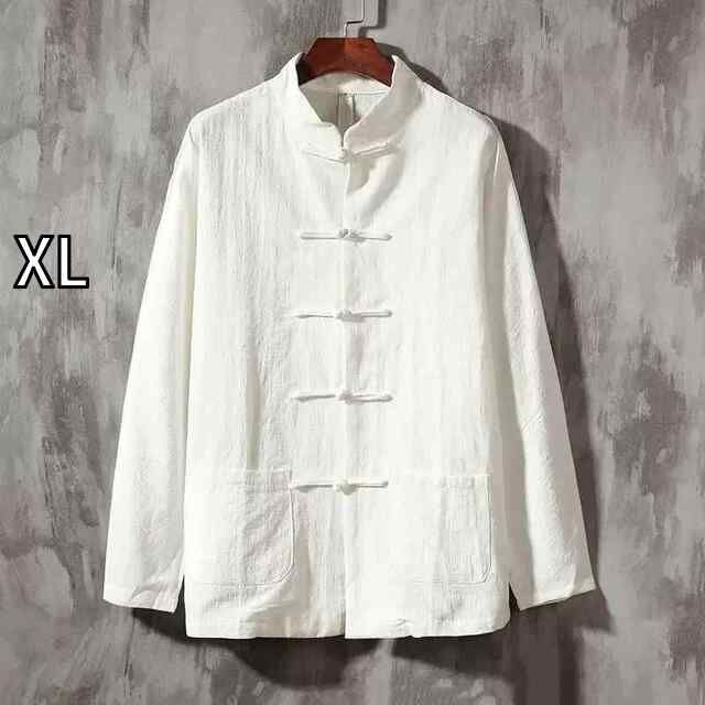 [XL] メンズ ファッション 服 男性用 オシャレ シンプル 大人 かっこいい 大きいサイズ ストリート 紳士服 カジュアル レトロ 唐装 綿 シャツ 長袖 スタンドカラー チュニックシャツ