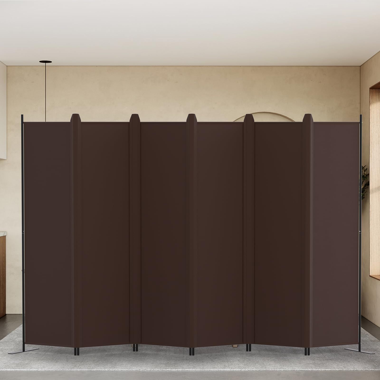 KELIXU パーテーション 間仕切り 6連 自立式 衝立 カバーストリップ付き 高さ1.8m×幅3m 布タイプ 折りたたみ 仕切りパネル 軽量 クロスパーテーション 目隠し 屏風 おしゃれ 組み立て簡単 部屋 オフィス 会議室 ブラウン