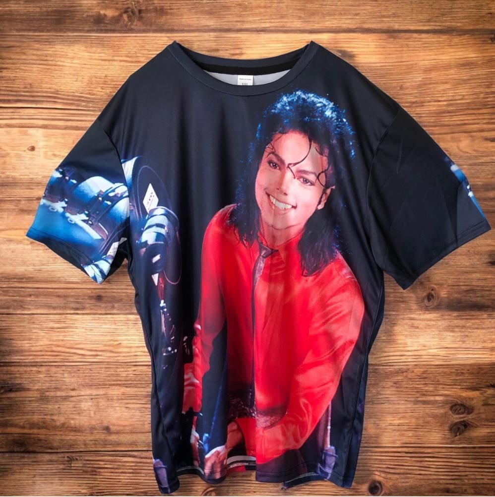 MICHAEL JACKSONスマイルフォトTシャツXXL 赤フルグラフィック - メルカリ