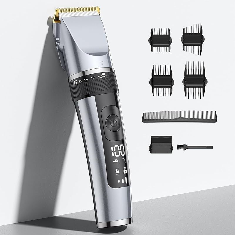 バリカン メンズ 【5段階刈り高さ＆8種類ガイドコーム】 低騒音 Type-C充電式 最長240H稼働 3段階スピード調節 LED大型ディスプレイ ヘアカッター コードレス 電動バリカン 散髪用 髪 バリカン