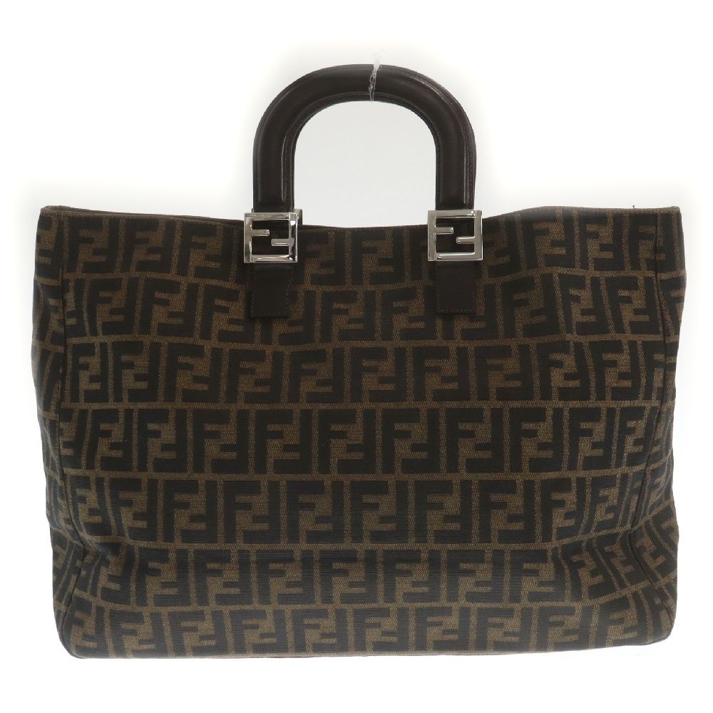 美品　FENDI フェンディ　ズッカ　FF金具　シルバー　銀 FENDI (フェンディ) ズッカ柄 FFシルバー金具 レザーハンドル