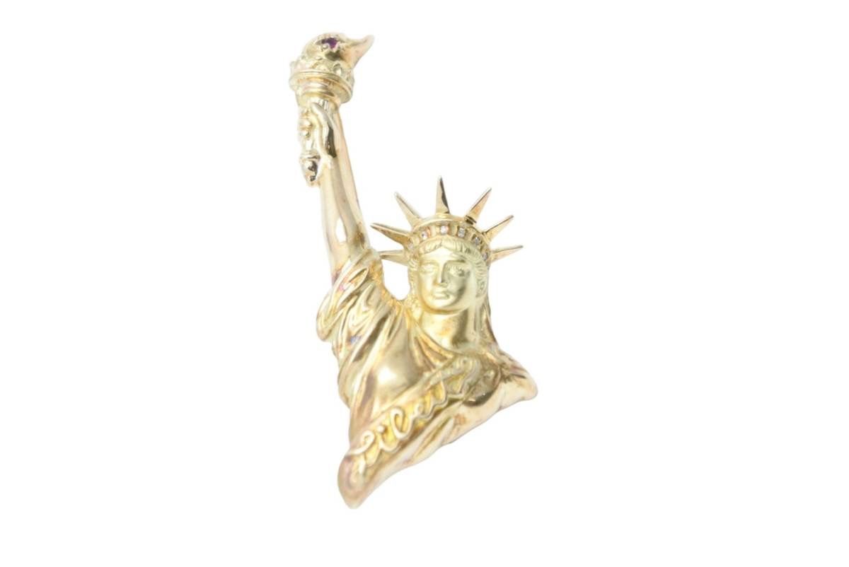 自由の女神 ブローチ ニューヨーク 特大 オーダー K18 750 美品  50118