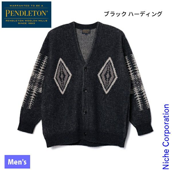ペンドルトン ロングスリーブ シェトランド ウール カーディガン 19800153 049 ブラック ハーディング M