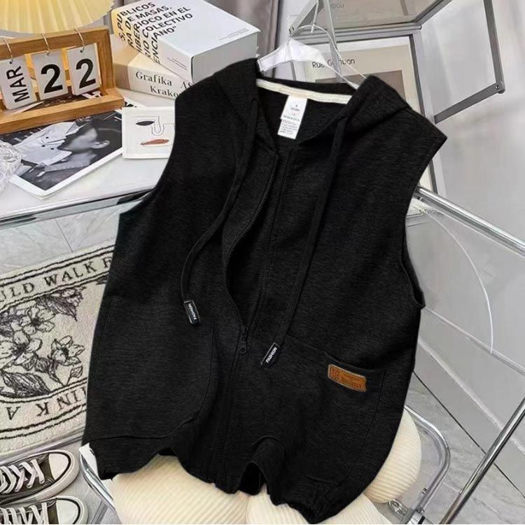 ベストレディース前開ノースリーブフード秋服春服アウターカジュアル ベスト パーカー レディース 春 秋 前開き ノースリーブ