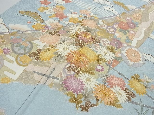 平和屋2□極上 訪問着 駒刺繍 幔幕吉祥花文 金彩 反端付き 逸品 未使用