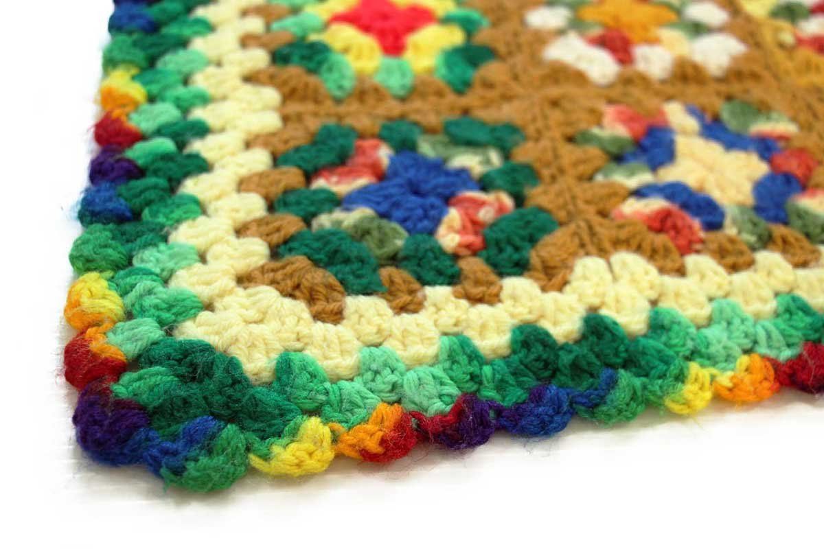 スクエア モチーフ ニット グラニー ブランケット H カギ編み ラグ ハンドメイド パッチワーク インテリア ビンテージ MARWIL-DEMENAGEMENTS_CH