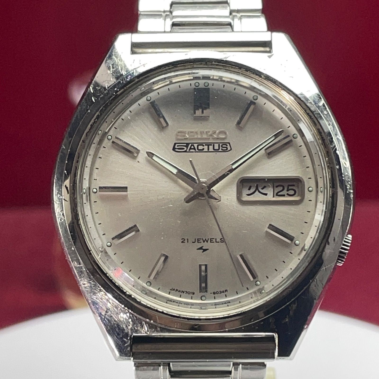 OH済 1975年製 SEIKO 5 ACTUS 風防 交換済 自動巻 21石 ヴィンテージ アンティーク デイデイト セイコー 稼働品 腕時計 日本製